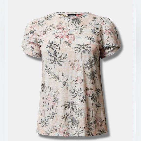 Torrid Cotton Modal Slub Crew Twist Tropical Print Tee - Picture 7 of 8